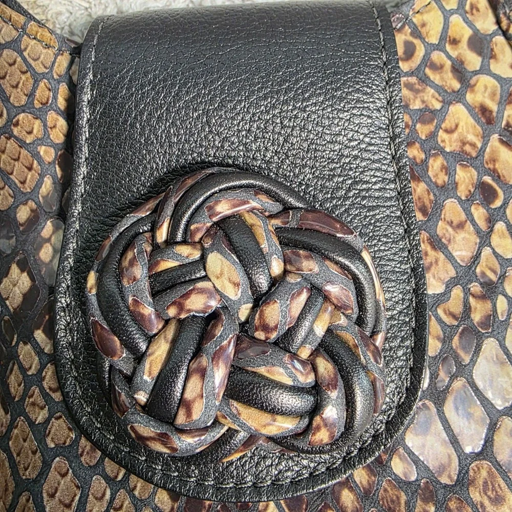 Brighton Hobo Shoulder Bag Snakeskin Print Braided Strap‎ Womens Large PRISTINE